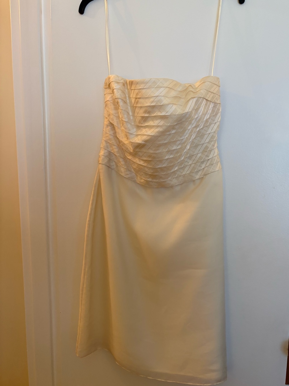 Phoebe Strapless Cream Pleated Bodice A-Line Silky Dress